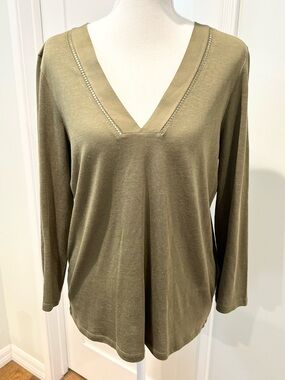 Massimo Dutti Olive V-Neck Top
